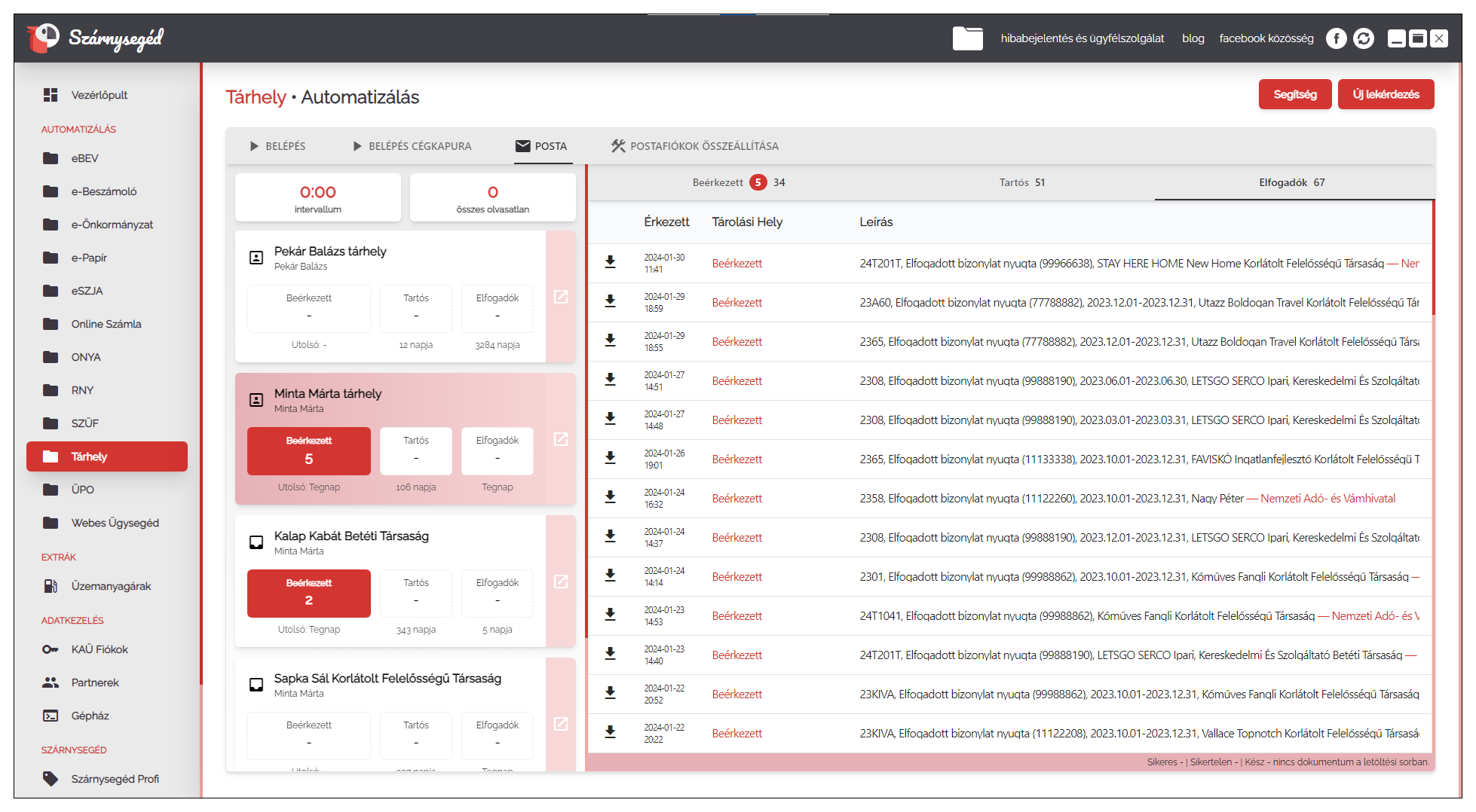 Az elfogadó nyugták egy külön nézetet kaptak