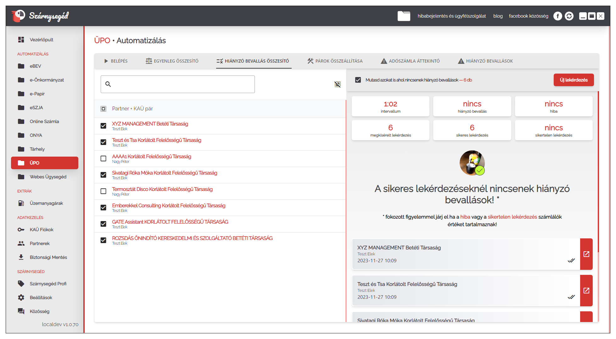 Az hiányzó bevallás összesítő működése megegyezik az egyenleg összesítővel